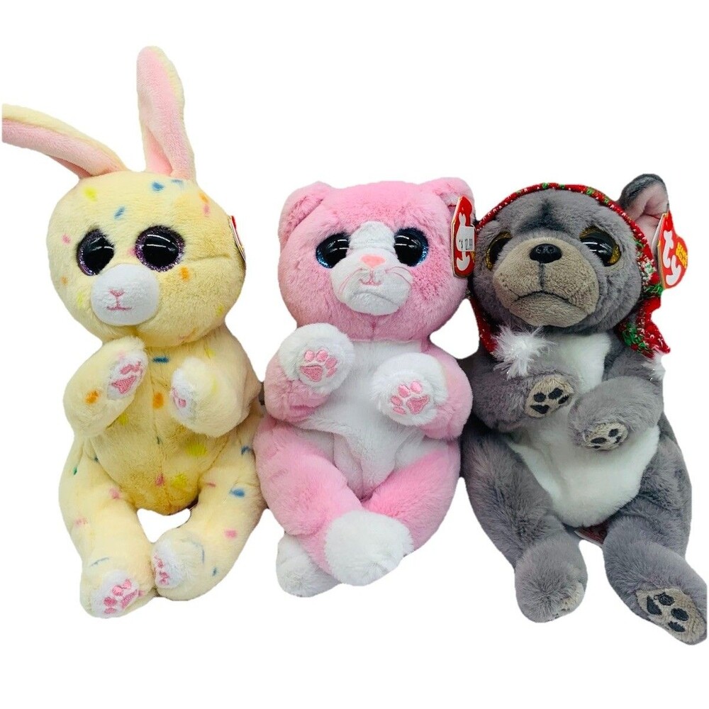 Ty Beanie Baby Bellies 6” NORDIC the Christmas Dog Lillibelle Cat & Cream Bunny